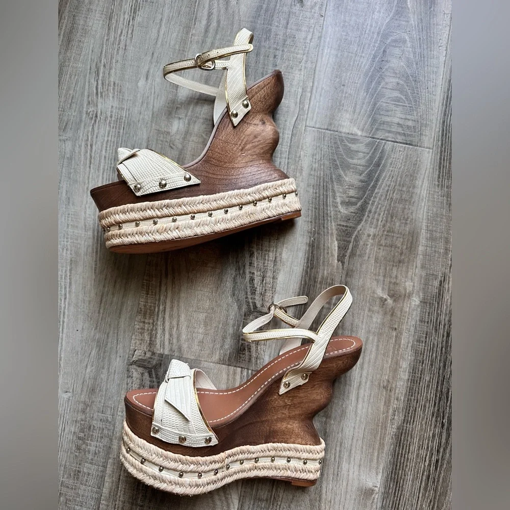ALEXANDRE BIRMANClarita Wooden Wedge Leather Sandals size 38